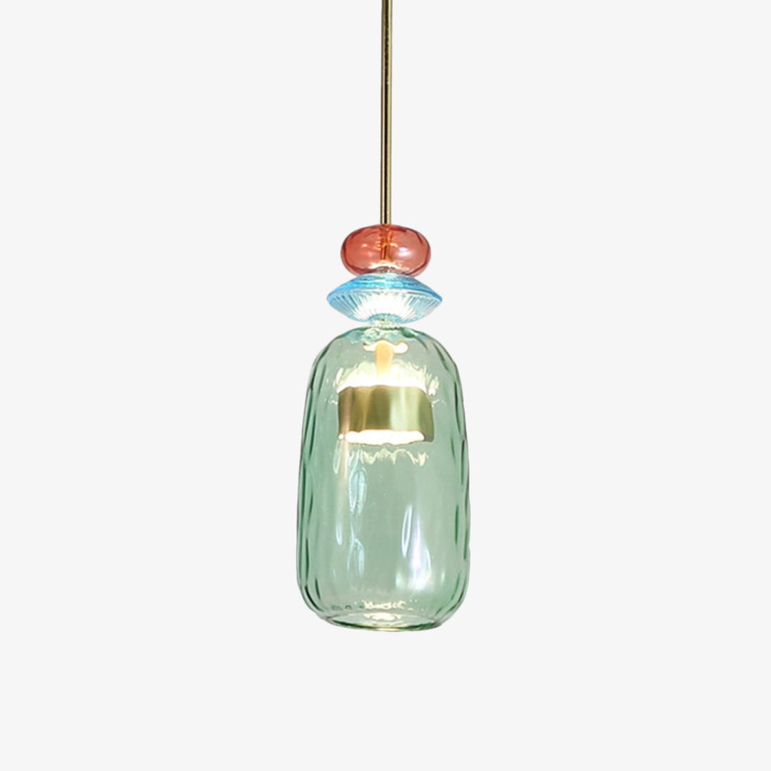 Stylish Sofia colored glass ceiling light, an artistic LED fixture for modern dining rooms.