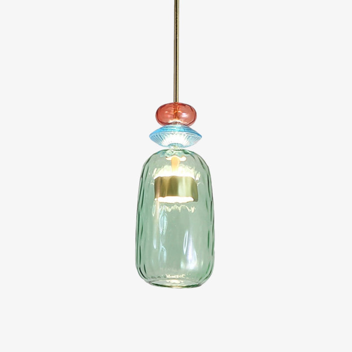 Stylish Sofia colored glass ceiling light, an artistic LED fixture for modern dining rooms.
