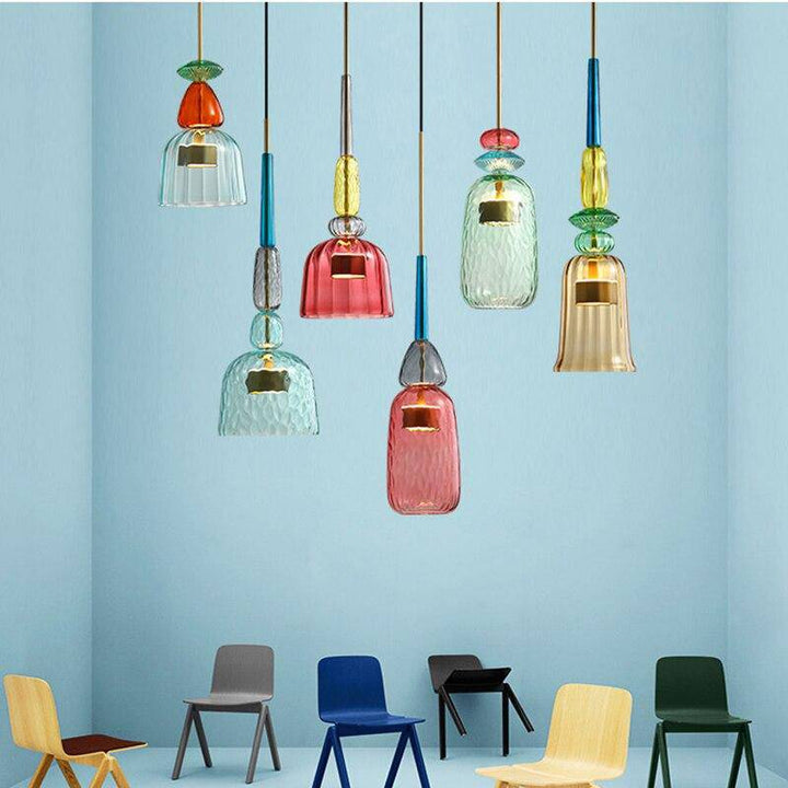 Beautiful colored glass ceiling light, an elegant LED fixture for modern living spaces.