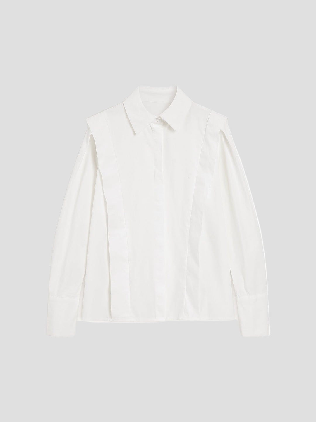 Versatile ladies fashion top: elegant square neck, button down, long sleeve shirt.