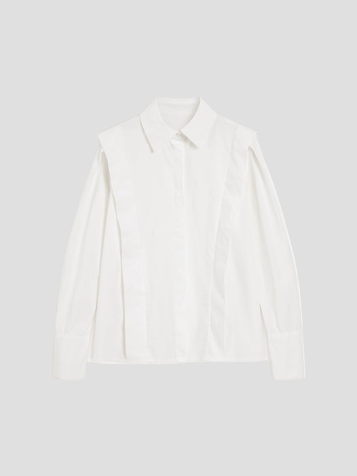 Versatile ladies fashion top: elegant square neck, button down, long sleeve shirt.