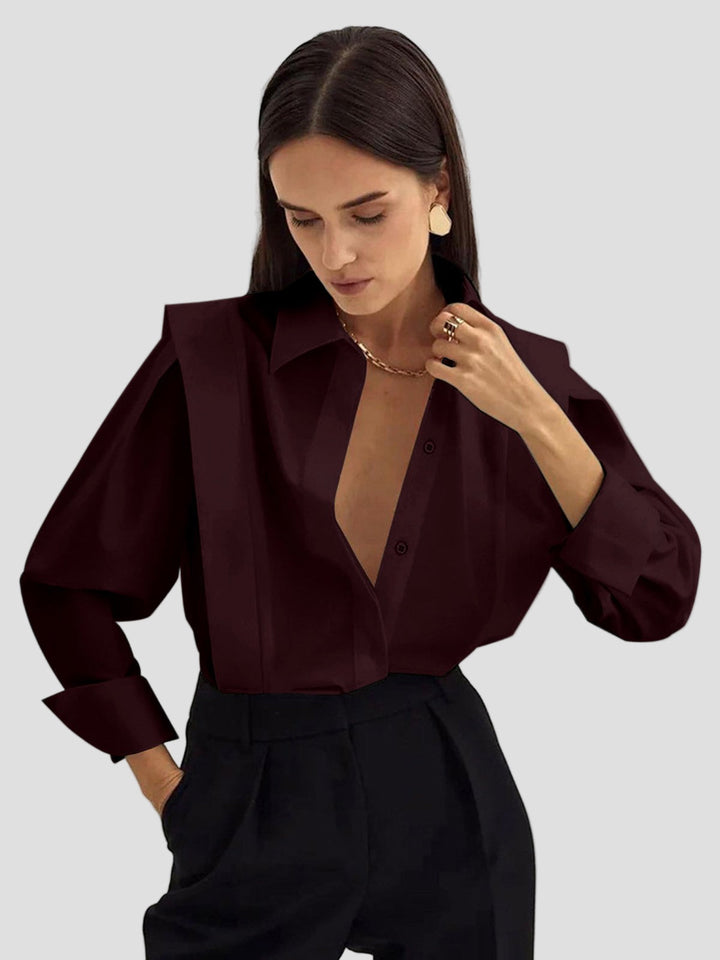 Sophisticated women's long sleeve blouse with elegant square neck and classic button front.