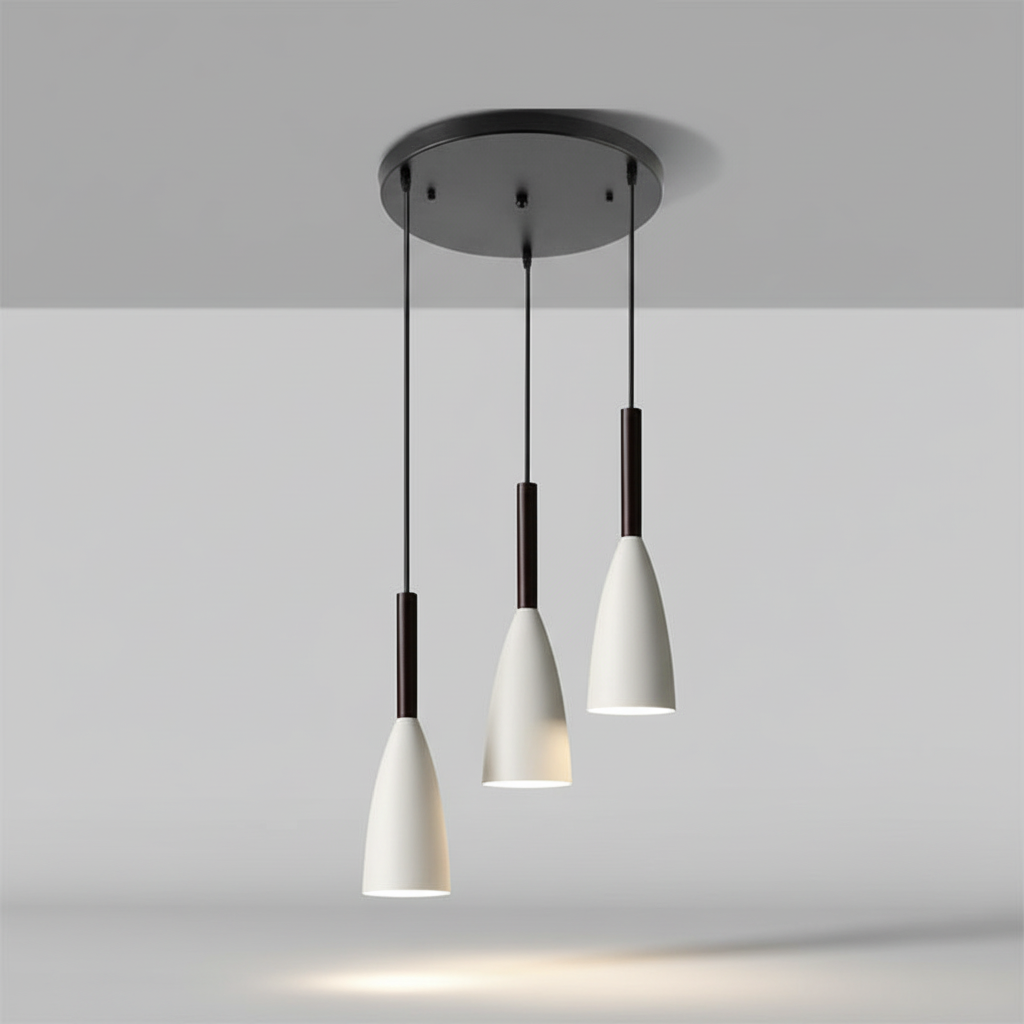 Minimalist triple pendant light, ScandiBeam, perfect for modern Nordic spaces.