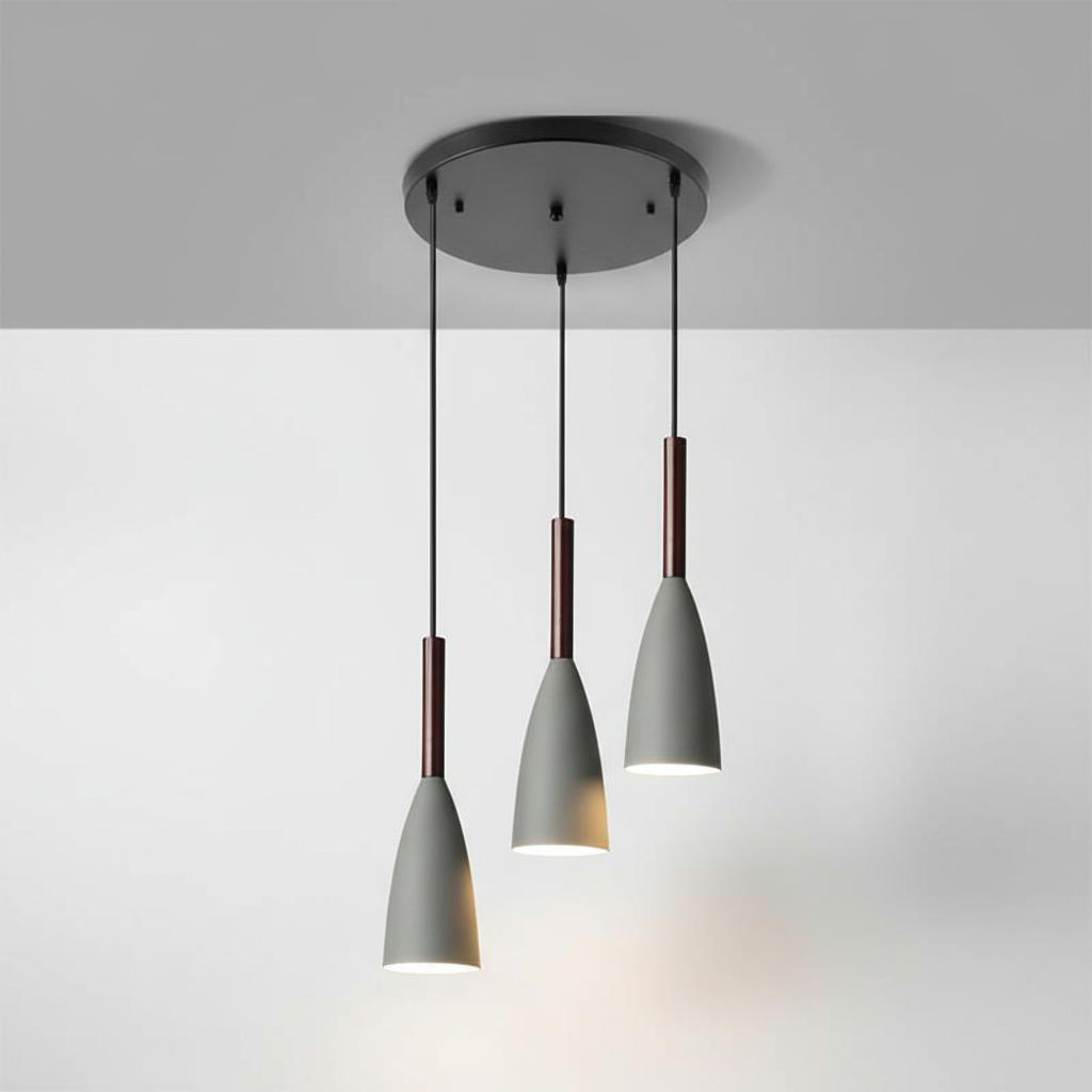 Adjustable height triple pendant, elegant Scandinavian style for kitchen lighting.