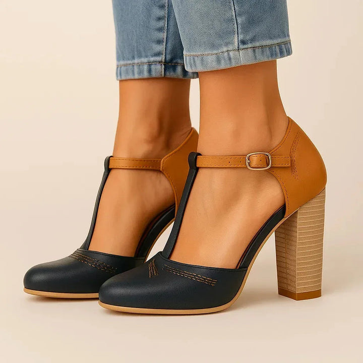 Stable block heel pumps for women, featuring a two-tone design for comfort and everyday style.