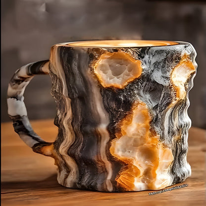 Durable resin coffee mug, featuring an elegant crystal-look, designed as a versatile unisex tea cup.