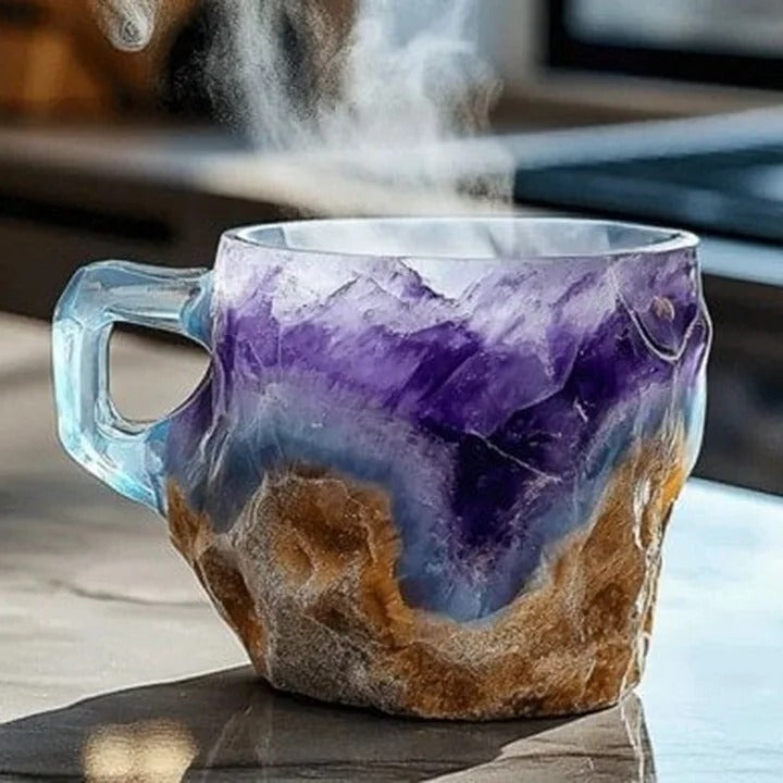 Colorful crystal-look resin coffee mug, durable and elegant drinkware, perfect for morning coffee or tea.