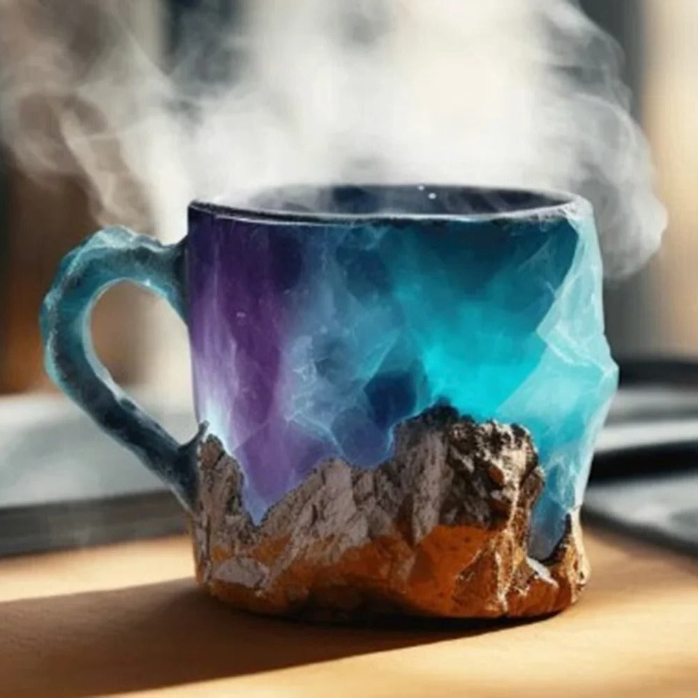 Set of elegant crystal-look coffee mugs, durable resin tea cups for a sophisticated kitchenware collection.