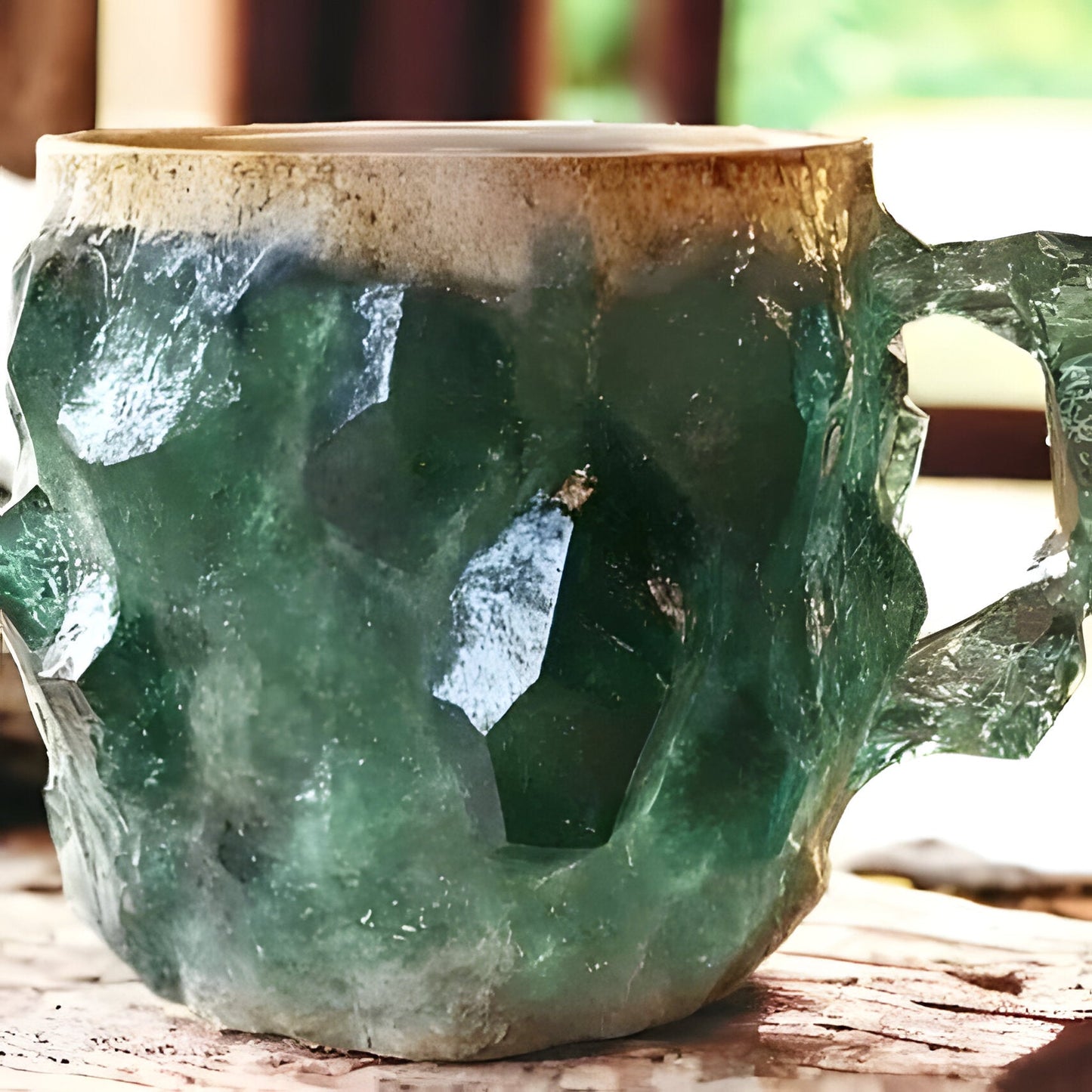 Gift idea: a unique unisex crystal-look coffee mug, made from durable resin, for a touch of elegance.