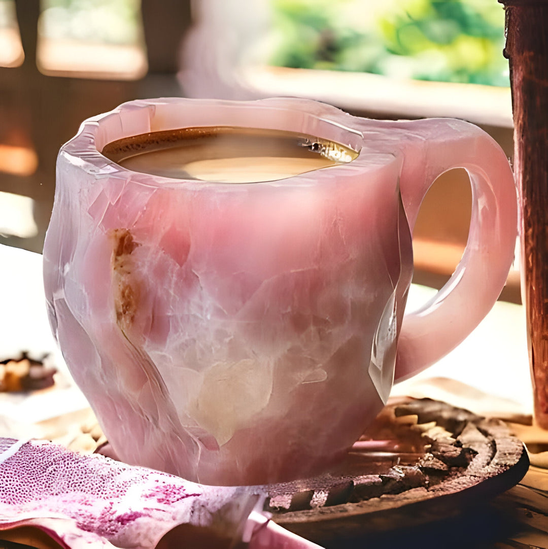 Front view of an elegant crystal-look coffee mug, a durable resin tea cup for daily sophisticated use.