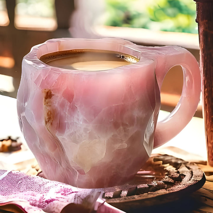 Front view of an elegant crystal-look coffee mug, a durable resin tea cup for daily sophisticated use.