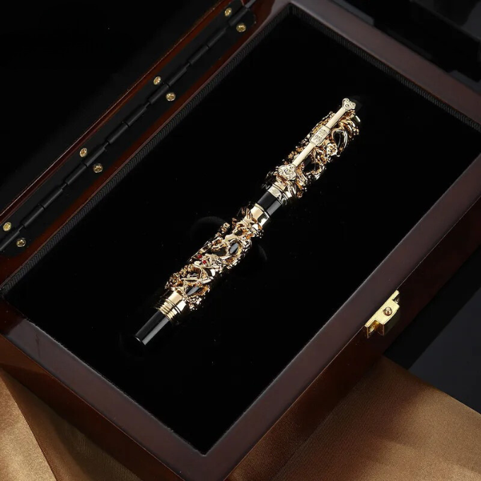 Luxury dragon fountain pen with intricate design, perfect as an executive gift or collectible.