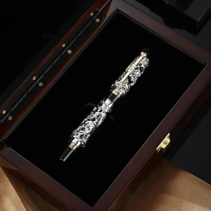 Unisex elegant fountain pen with a unique dragon motif, an exquisite executive gift.