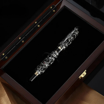 Fine writing luxury fountain pen with dragon detailing, enhancing any office accessory collection.