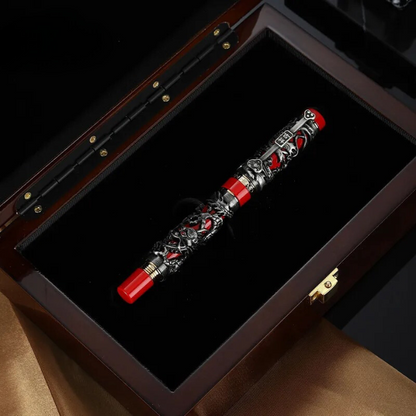 Unisex elegant fountain pen, intricately designed dragon writing instrument for sophisticated users.