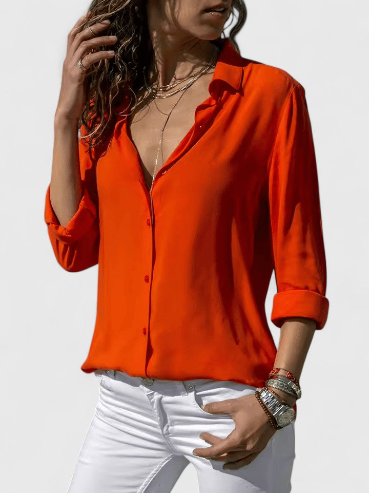 Chic women's V-neck blouse, a versatile elegant top for office, workwear & stylish casual summer fashion.