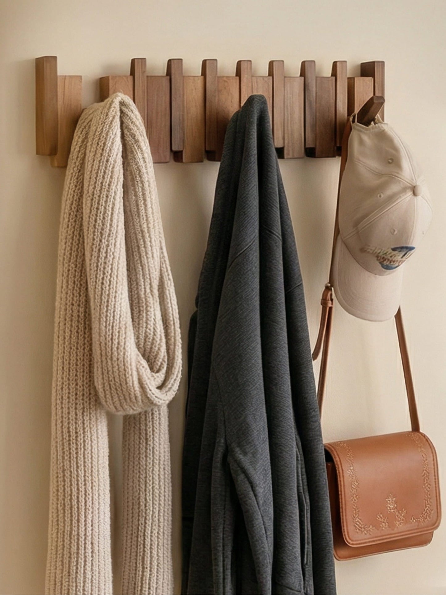 Modern piano design wall-mounted coat rack with stylish hooks for space-saving home decor.