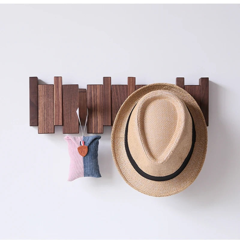 Space-saving wall mounted wooden piano coat rack, 8 hooks, ideal for entryway & hallway storage.