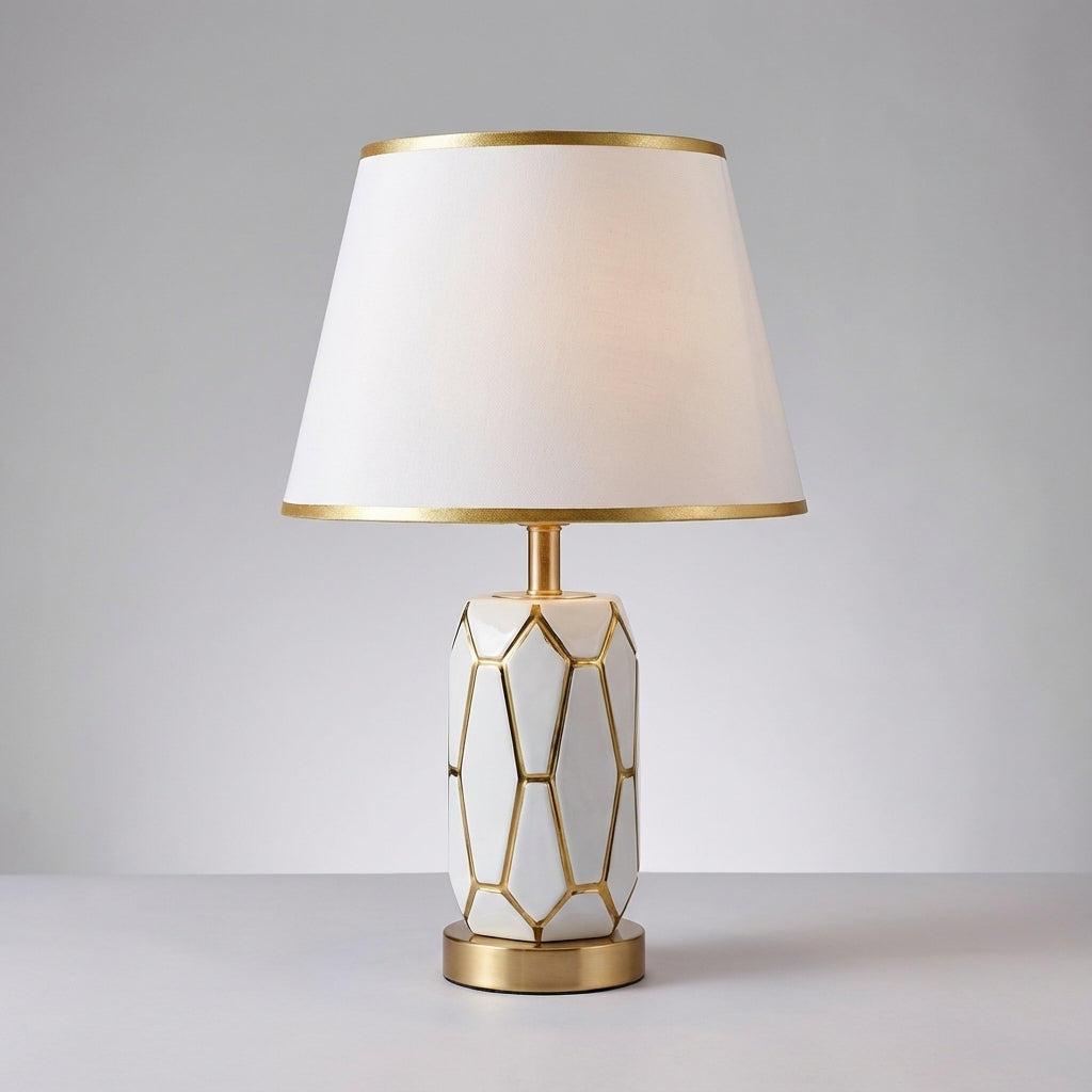 Nostalux ceramic desk lamp featuring a classic design and a warm fabric shade for ambient lighting.