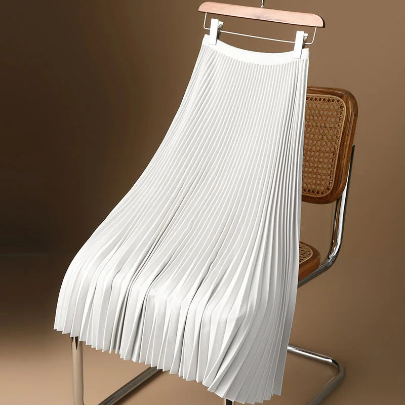 Chic bronze women's pleated midi skirt, featuring a comfortable flowy design for effortless style.