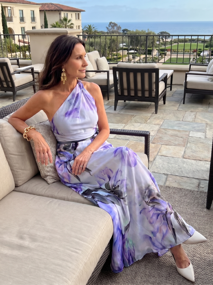 Chic white halter maxi dress, a modern sleeveless design with a comfortable, elegant flowy skirt for women's summer.