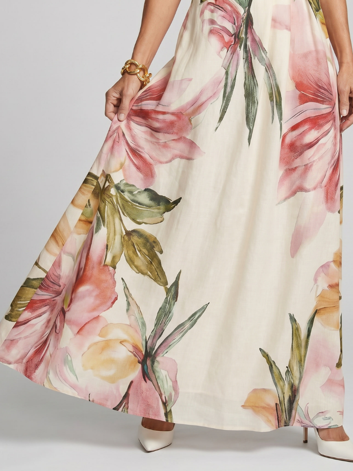 Pink sleeveless halter maxi dress, ideal for women's summer style, beach wear, or casual vacation outfits.