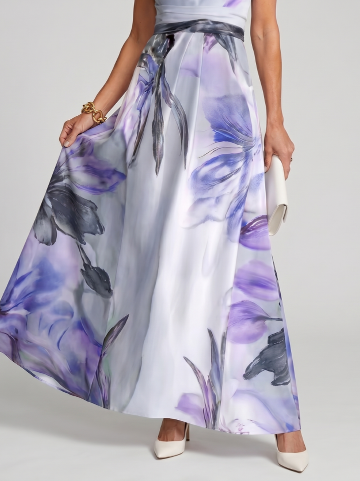 Purple halter neck maxi dress with a beautiful flowing skirt, elegant women's fashion for summer casual outfits.