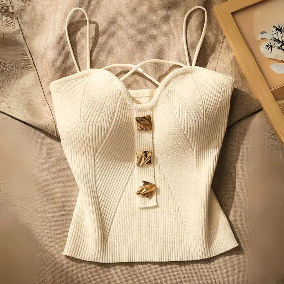 Elegant white women's sculpted corset top with adjustable straps, a luxurious fashion statement.