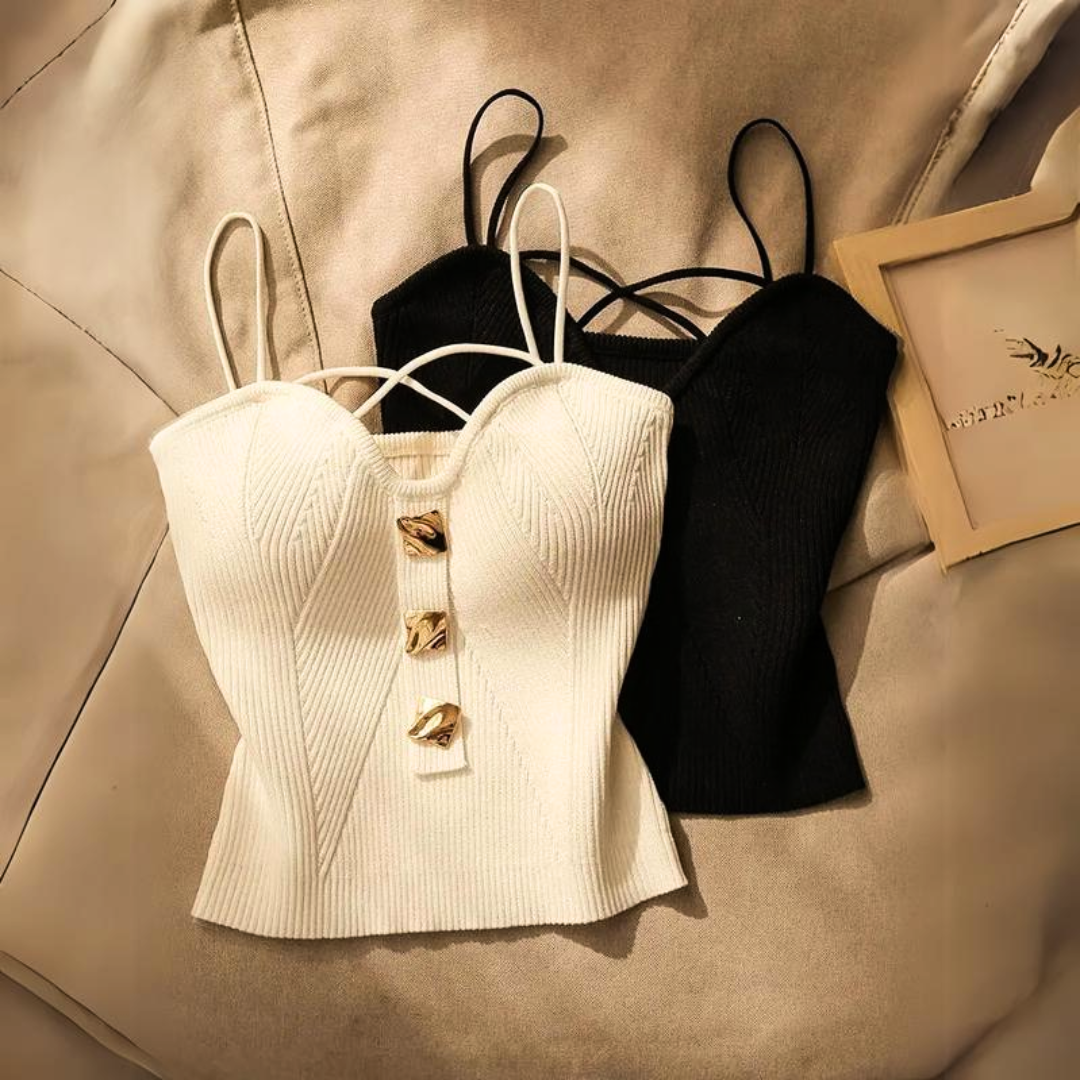 Fashion-forward women's sculpted corset top with adjustable straps, perfect for an elegant look.