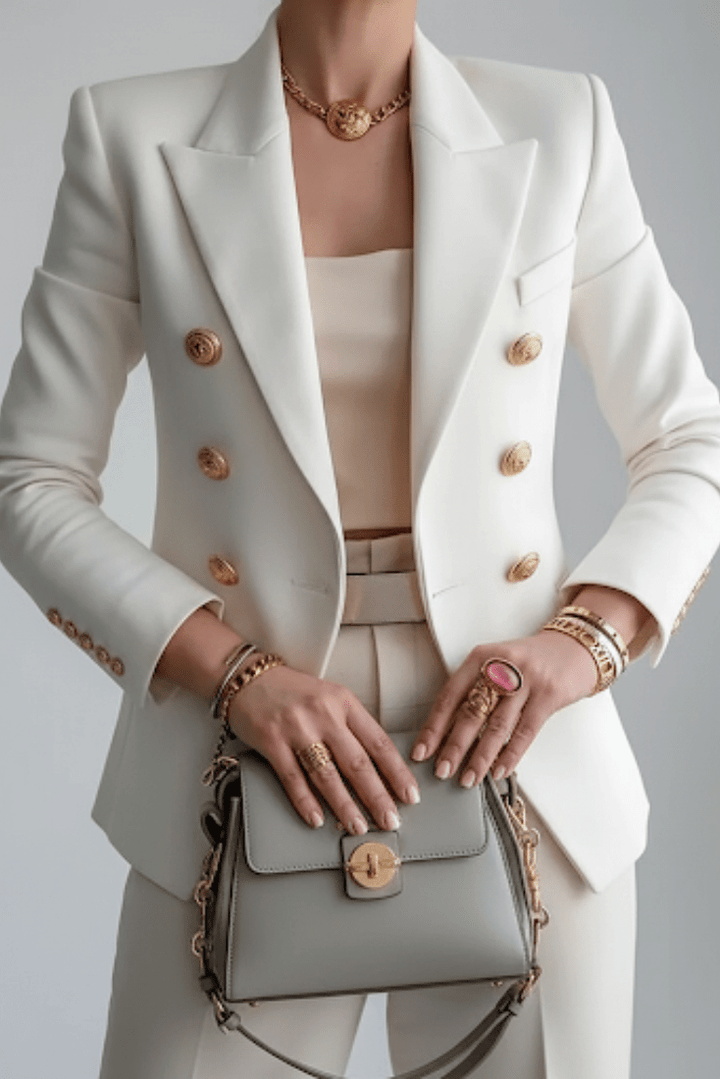 Elegant white women's tailored blazer, perfect for professional wear, business attire, or smart casual style.