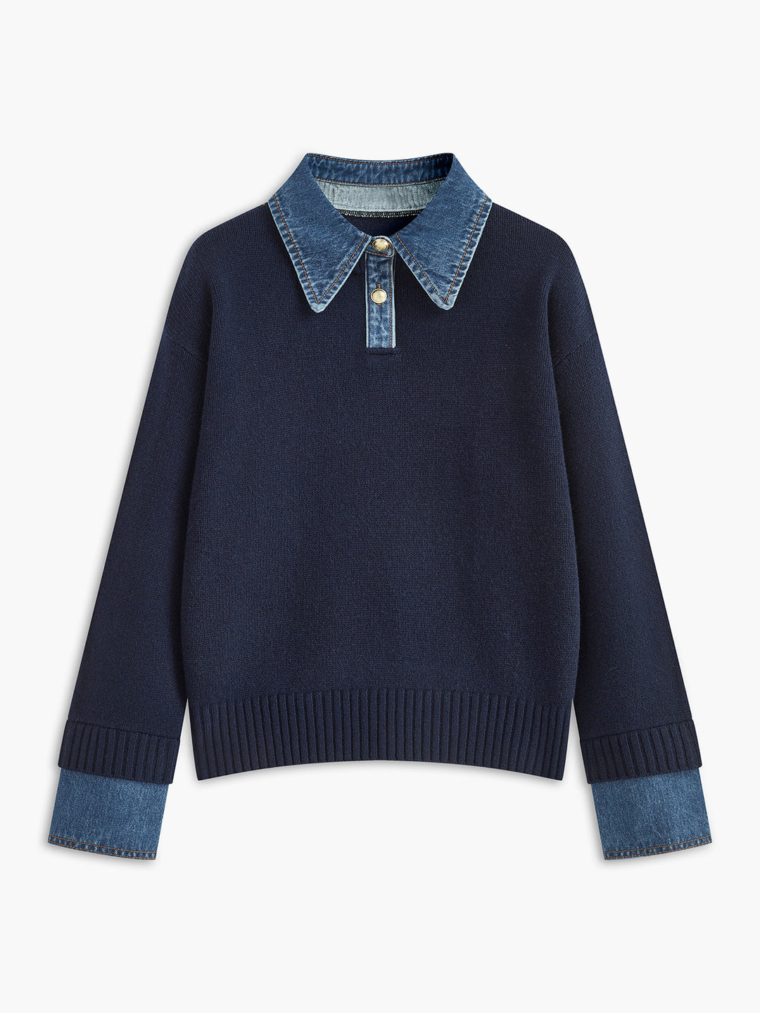 Elegant women's 2-in-1 knit sweater with lapel collar, perfect for fall fashion & workwear.
