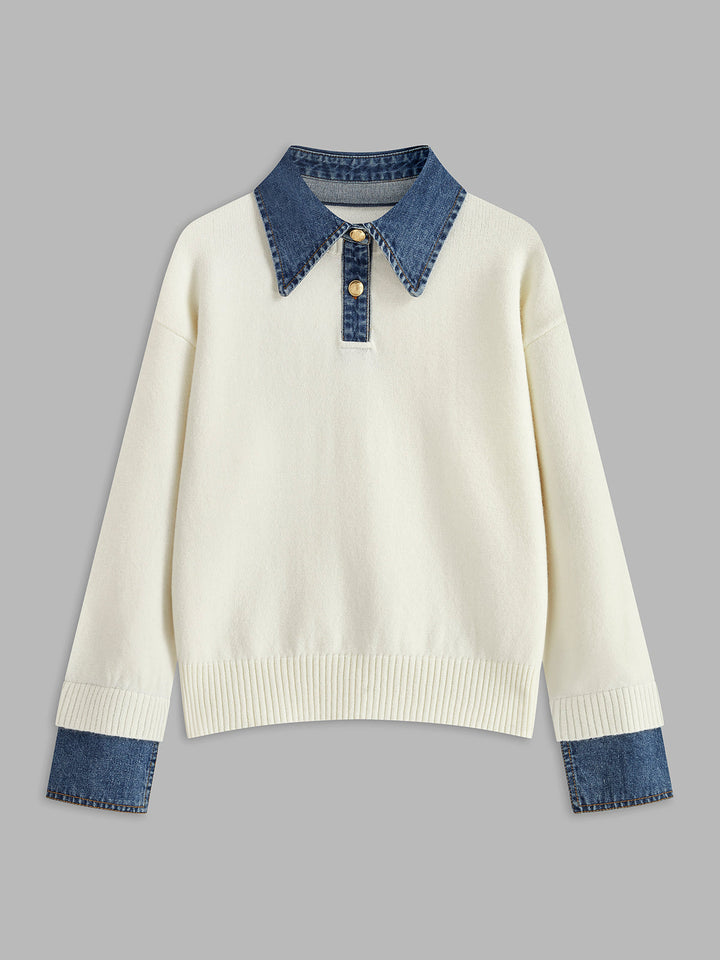 Sophisticated women's knit sweater with a lapel, 2-in-1 design for versatile, elegant everyday wear.