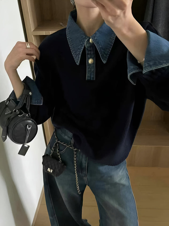 Versatile women's lapel knit sweater, designed with a chic 2-in-1 look for elegant style.