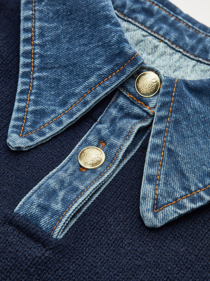 Chic women's elegant knit sweater with a lapel and button detail, ideal for versatile fall & winter wear.
