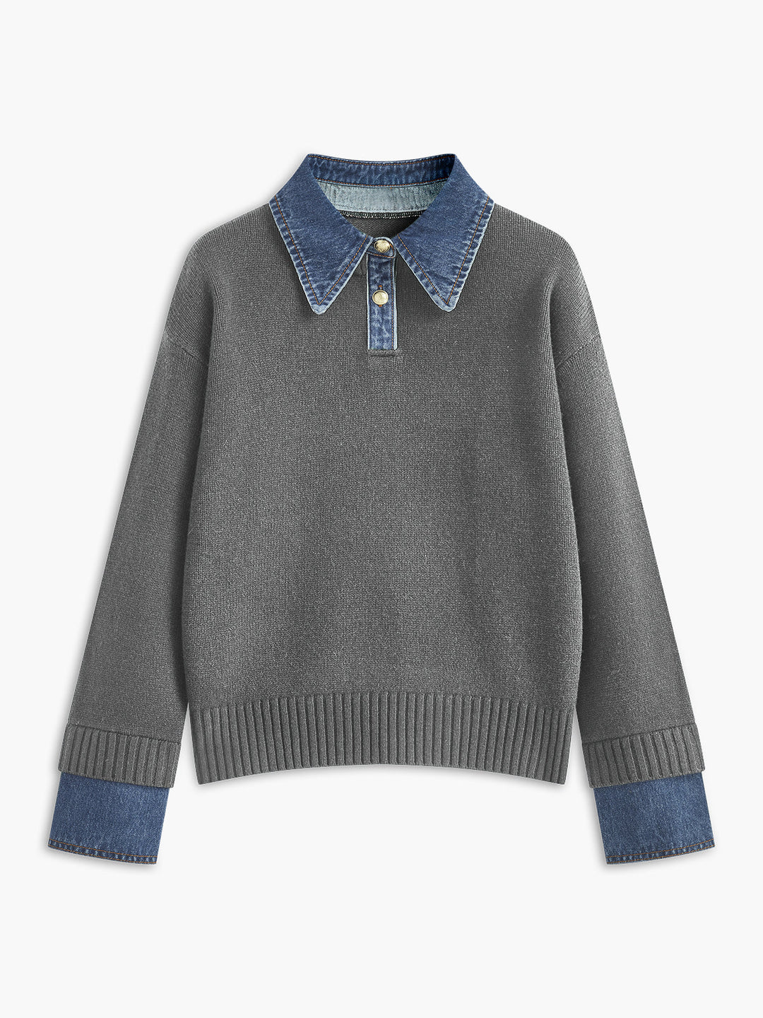 Cozy women's elegant knit sweater, 2-in-1 design with lapel collar, suitable for spring & winter.