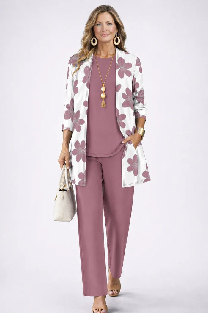 Women's fashionable 3-piece set: blazer, top, matching trousers. Chic, comfortable, and versatile.