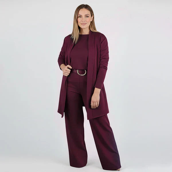 Chic women's 3-piece stretch set with soft fabric, offering an elegant & flattering coordinated look.