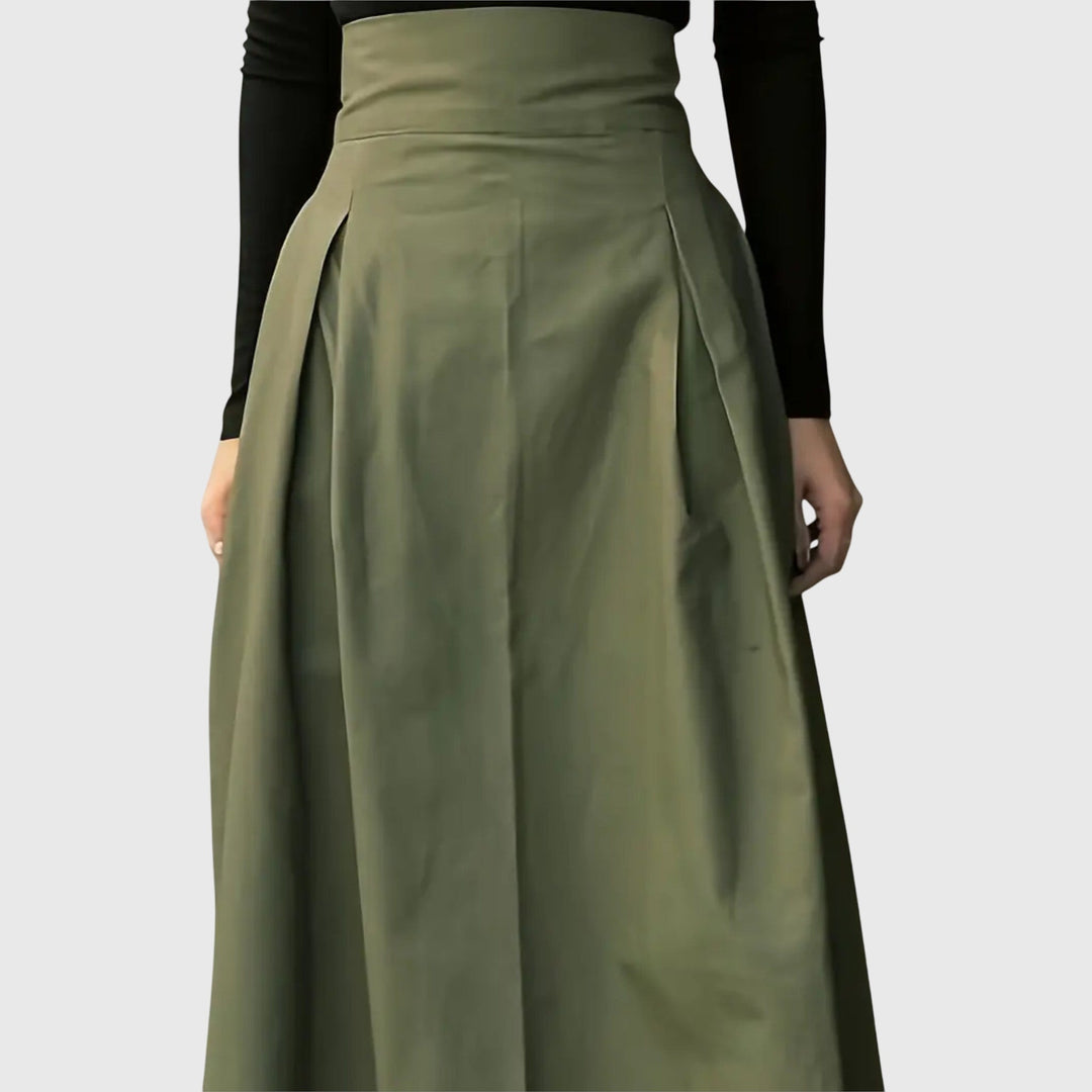 Effortlessly elegant green A-line midi skirt for women, a chic and versatile addition to any wardrobe.