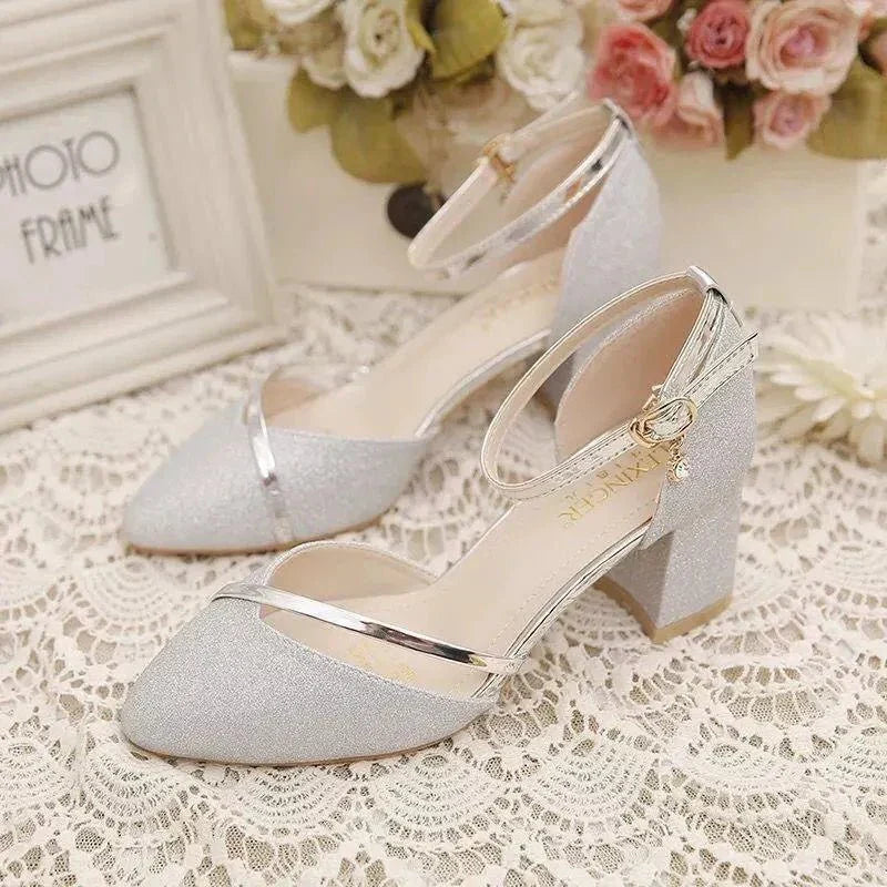 Elegant women's ankle strap block heel pumps in black, perfect for dressy occasions and office wear.