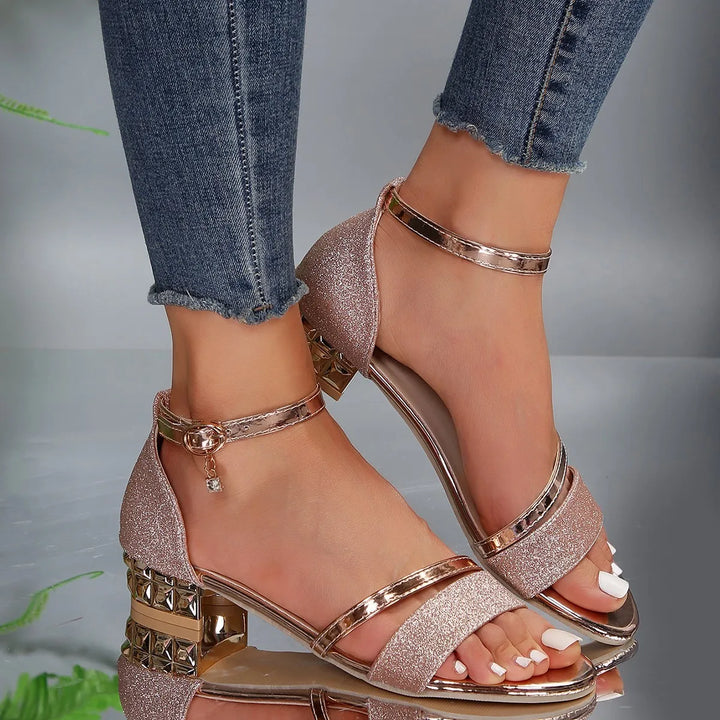 Women's elegant block heel sandals, ideal for summer evenings, parties, and special occasions.