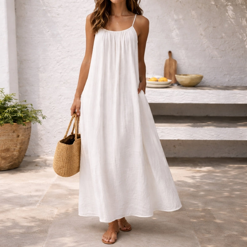 Comfortable women's backless cami dress, a perfect summer dress for a relaxed yet elegant look.