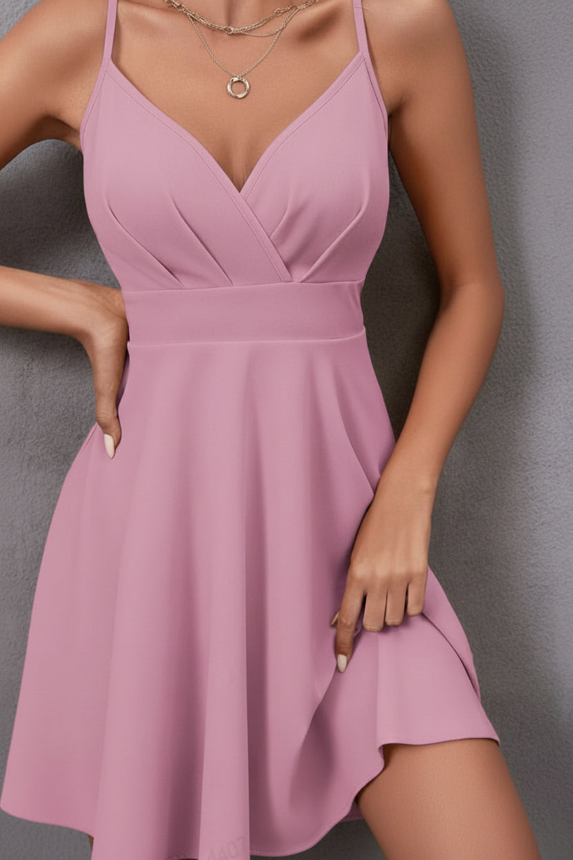 Women's cocktail & party mini dress, backless with charming cross straps for special events.