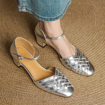 Stylish women's office block heels, elegant with an adjustable ankle strap for all-day comfort.