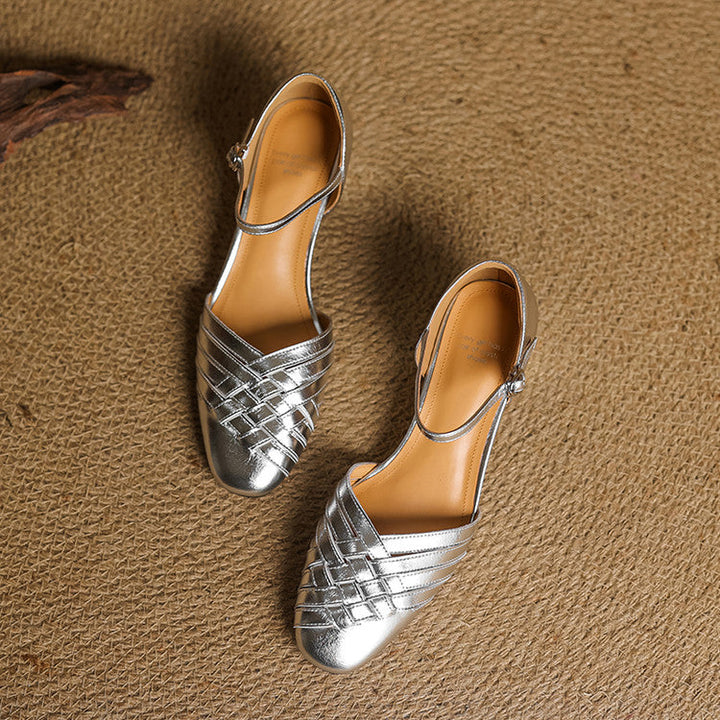 Women's elegant block heels with adjustable ankle strap, perfect for stylish summer events.