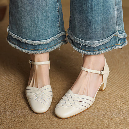 Comfortable gold block heels for women, featuring an elegant design & adjustable ankle strap.