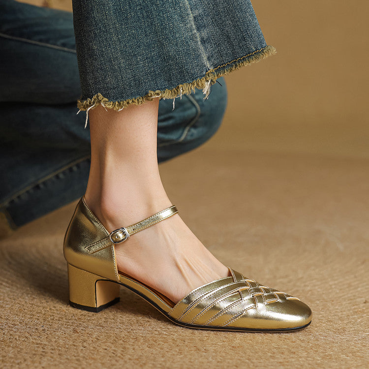 Comfortable elegant block heels for women, stylish and secure with an adjustable ankle strap.