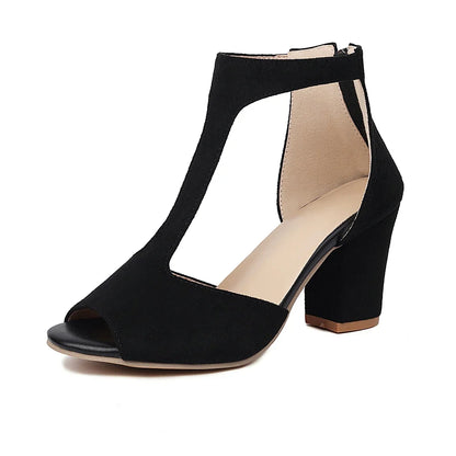 Women's party & evening block heels, elegant t-strap open toe design. Comfortable, stable for formal occasions.
