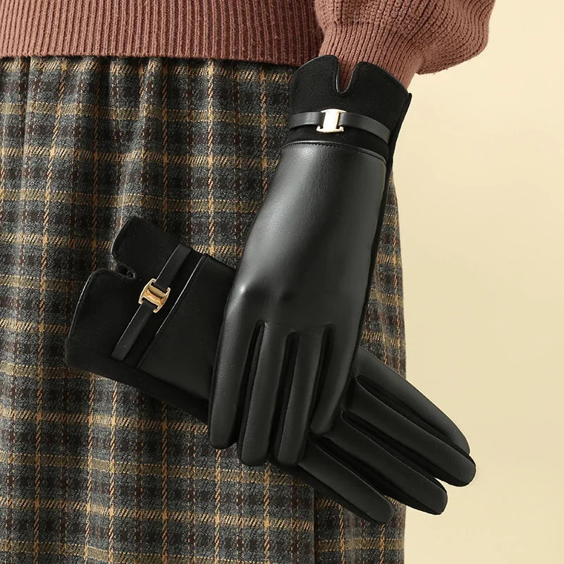 Stylish women's leather gloves with touchscreen capability for fashion, warmth & convenience.