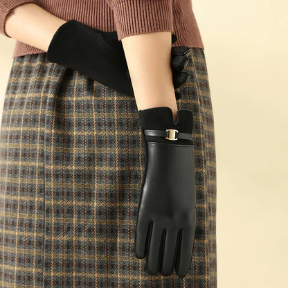 Fashionable women's elegant leather gloves, ideal for winter accessories & touchscreen use.