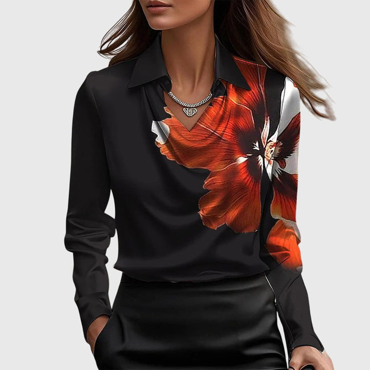 Dressy women's pleated blouse in gold. Elegant top with flowing fit, perfect for special occasions.